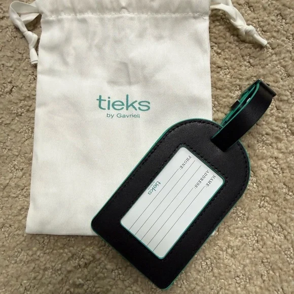 Tieks Black and Green Leather Luggage Tag - Picture 2 of 2